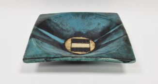 Pirjo Nylander (Finland, 20th century) A studio pottery bowl of square form with black stripes on