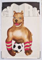 Two vintage Polish Circus 'Cyrk' advertising posters: Bulldog with football, circa 1973, artist