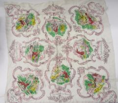 Aesops Fables printed scarf with line drawings, 1950's silk Jacqmar Venice printed scarf, another