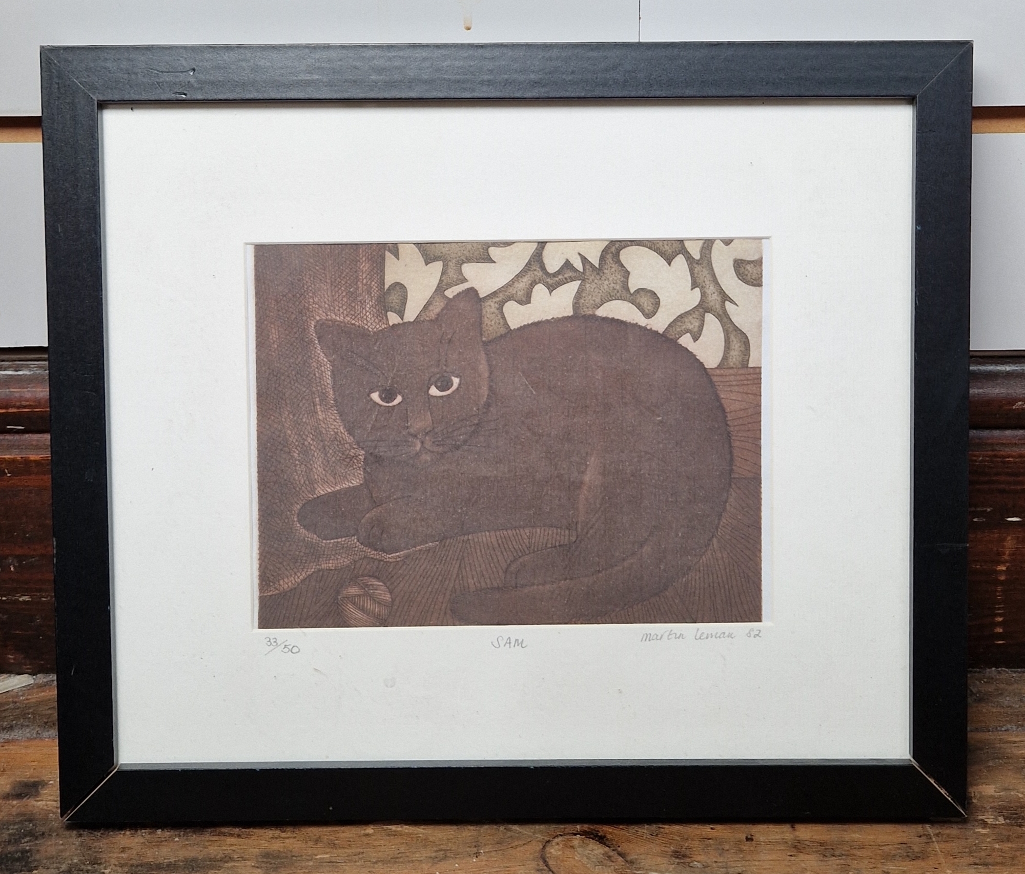 Martin Leman (b.1935)  Coloured etching  "Sam", study of a cat, no.33/50, signed lower right in - Image 5 of 6