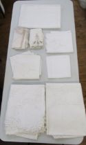 Linen sheet, drawn thread tablecloths, napkins and other linens (1 box)