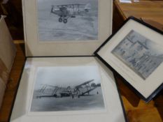 Print of Sargeant in Hall Chancery Lane after WH Bond, two photographic prints of biplanes, one