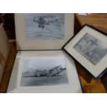 Print of Sargeant in Hall Chancery Lane after WH Bond, two photographic prints of biplanes, one