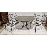 Granite topped garden table on metal base and four metal chairs (5) Condition Report Table -