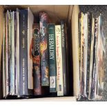 Assorted books and long playing records, vinyl, to include Gilbert O Sullivan, the Ramones, Joe