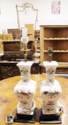Pair of large baluster table lamps decorated with floral and bird patterns (2)