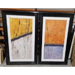 Pair of large framed prints, abstracts, 125cm x 75cm to include black frames (2)