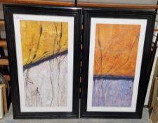 Pair of large framed prints, abstracts, 125cm x 75cm to include black frames (2)
