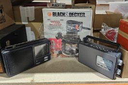 Black & Decker Woodworker BD66480W router in original box, a Panasonic DAB radio, a GHC hair dryer