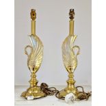 Pair of gilt-metal swan-cast table lamps in the Empire style, each labelled for Peter Martin,