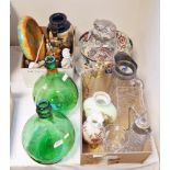 LOT WITHDRAWN Two green glass carafes, one labelled Vino da Tavolo Castell S.Lorenzo, various
