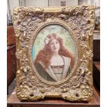 After Renoir Pastel drawing  Red headed girl in a white blouse holding flowers, framed