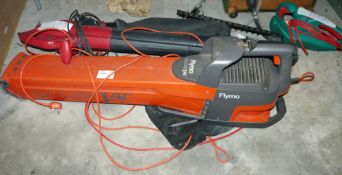 Flymo garden vac, Callow electric vacuum blower, and a Bosch AHS 45-16 hedge trimmer