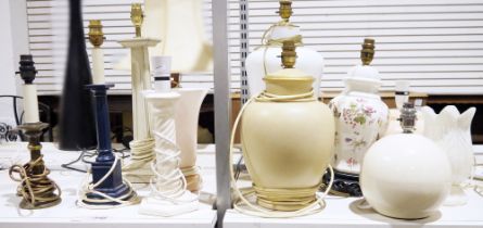 Collection of lamps to include a Laura Ashley lamp in the form of a candlestick, several of column