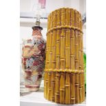 Large eastern-style table lamp and a ceramic bamboo moulded stick stand, 48cm (2)