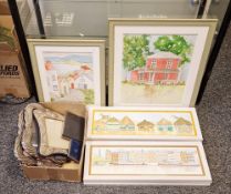 Two photograph frames, Art-Nouveau-style, silver-coloured metal and another, a small folding