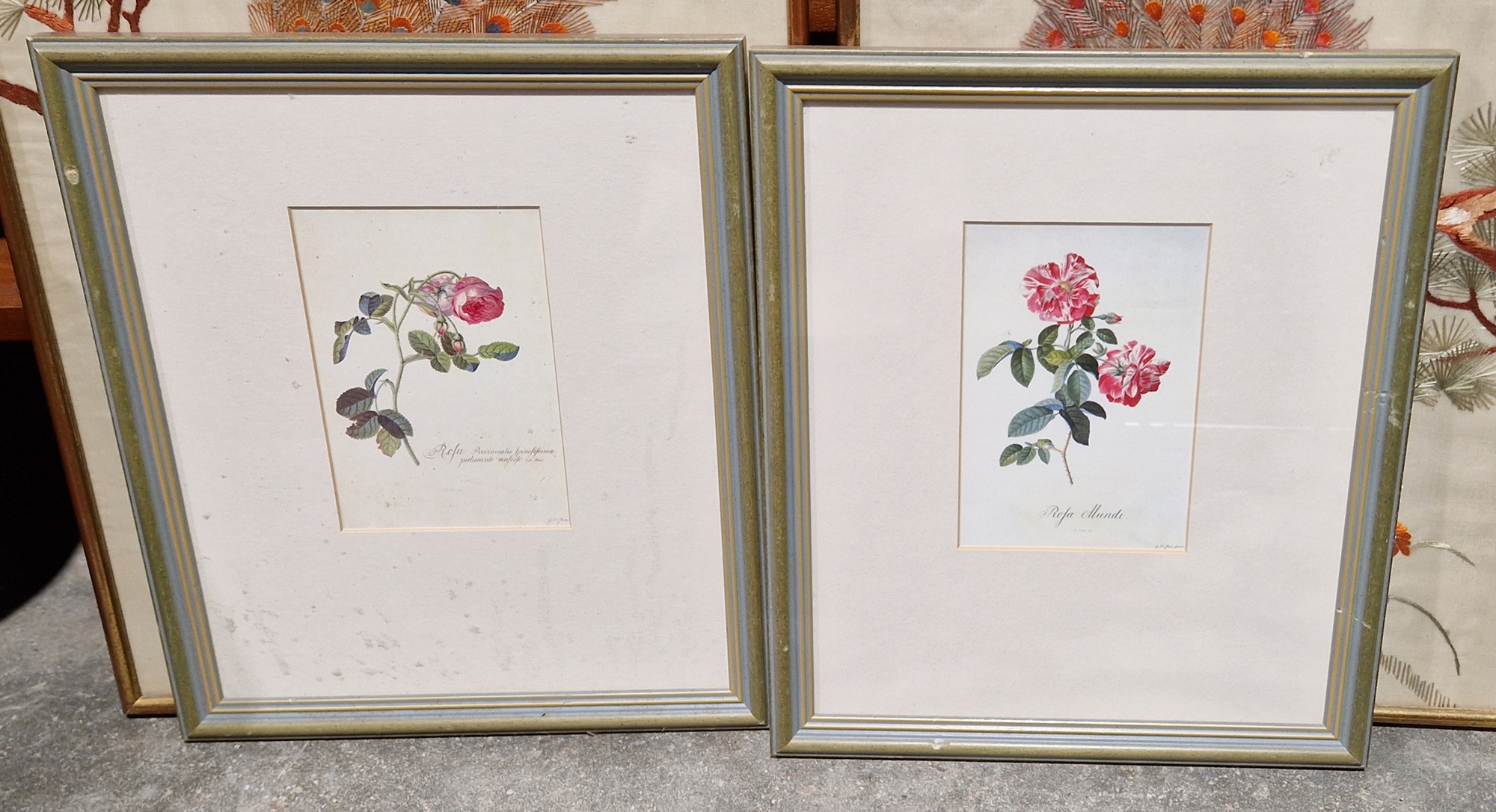 Set of four modern Chinese embroideries, framed, peacocks amidst branches and peonies, and two - Image 3 of 3