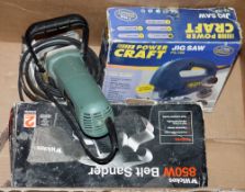 Power craft PS-700 jig saw, Wickes 850w belt sander, Erbauer ERB900 biscuit jointer (3)