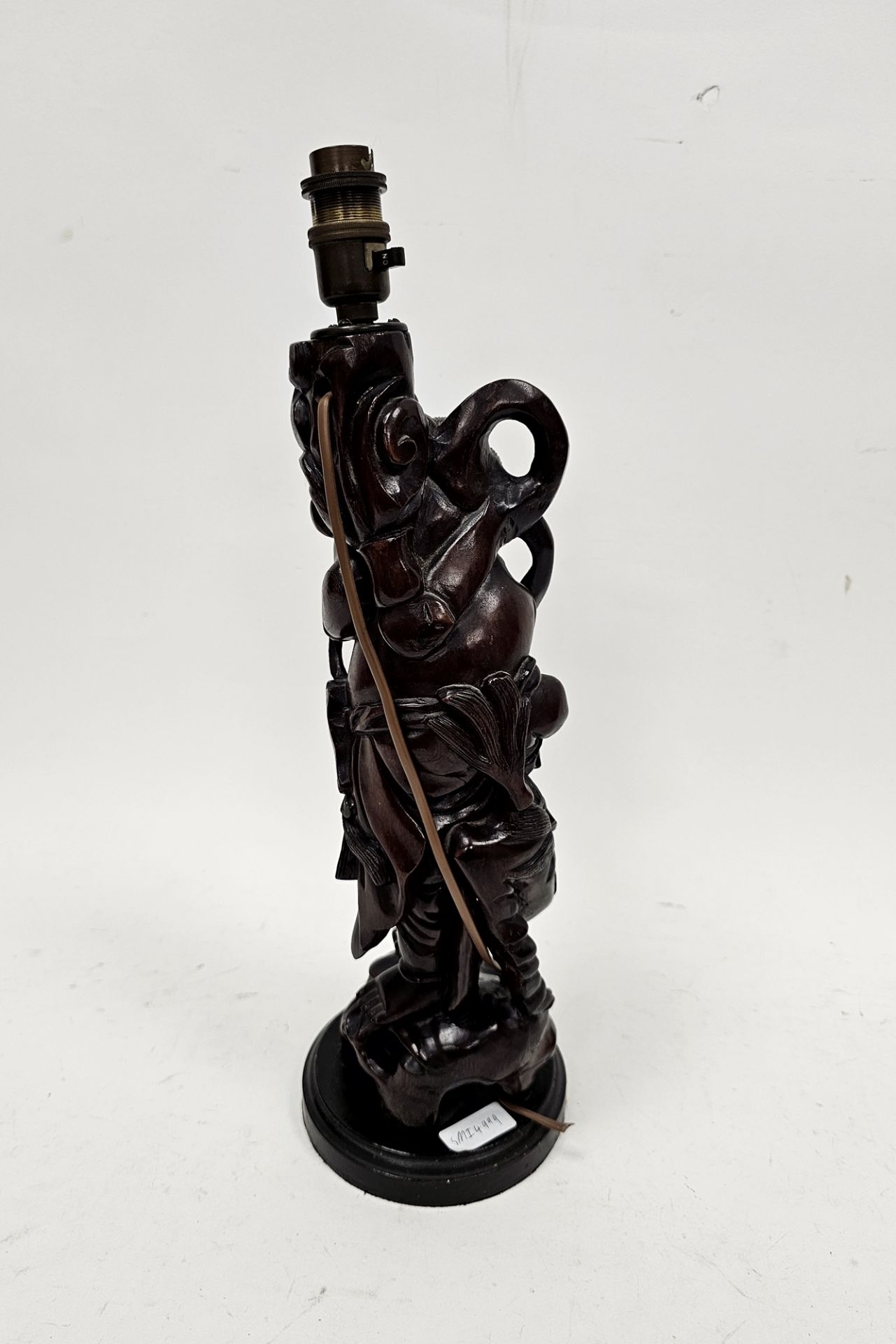 Chinese carved wood figure of an immortal adapted as a table lamp,  modelled standing atop a - Image 2 of 2