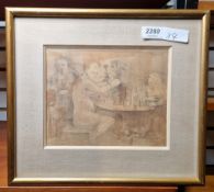 Unattributed  Watercolour drawings (amateur), one showing figures walking over a bridge, crossing