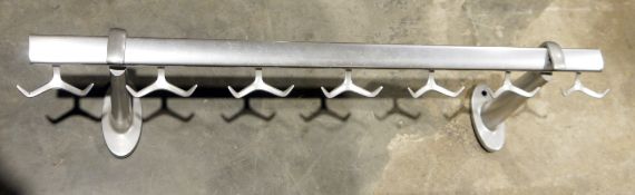Mid-century style brushed aluminium wall-mounted coat rack