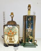 Two contemporary simulated wood and lacquer chinoiserie table lamps, one by Peter Martin Design,