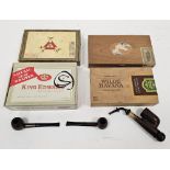 Early 20th century German or Tyrolean turned wooden pipe and two others, and four vintage cigar