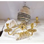 Contemporary Contessa gilt-metal five-light pendant light and five parchment style shades, with