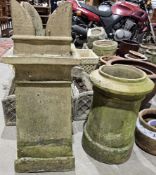 Two stoneware chimney pots, one of square form with 'Bishop' top and another of cylindrical form (2)