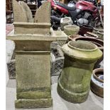 Two stoneware chimney pots, one of square form with 'Bishop' top and another of cylindrical form (2)