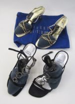 Two pairs Stuart Weitzman evening shoes with crystal embellishments, pair Coach flip-flops, pair