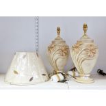 Pair of contemporary Contessa Savanna range oviform table lamps and shades, the lamps moulded with