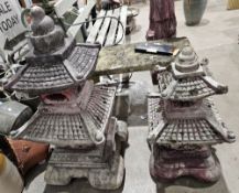 Two two-tier Henri Studio Ltd. composite stone pagodas on bases (2) Condition Report No obvious