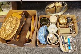 Assorted items of treen to include a bookshelf, door stops, wooden boxes, a barometer, carved bowls,