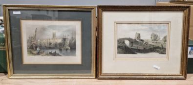 Group of prints, coloured engravings and maps, including: Gloucester, Waterloo Bridge, Isle of