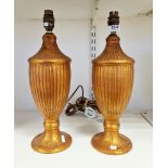 Pair of contemporary Peter Martin Design fluted urn-shaped table lamps in distressed copper