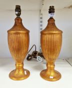 Pair of contemporary Peter Martin Design fluted urn-shaped table lamps in distressed copper