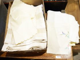 A box of assorted table linen, napkins etc.