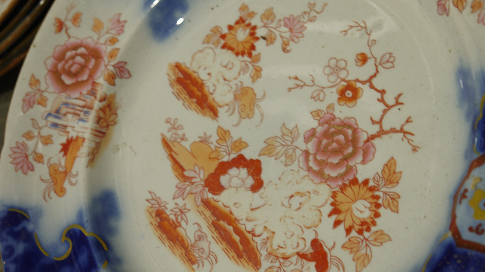 English ironstone Imari pattern part dinner service, late 19th century, printed blue lion and - Image 8 of 26