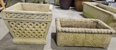 Stone Cotswold Studios Ltd planter with Celtic knotwork decoration, 40cm x 40cm x 33cm, and a