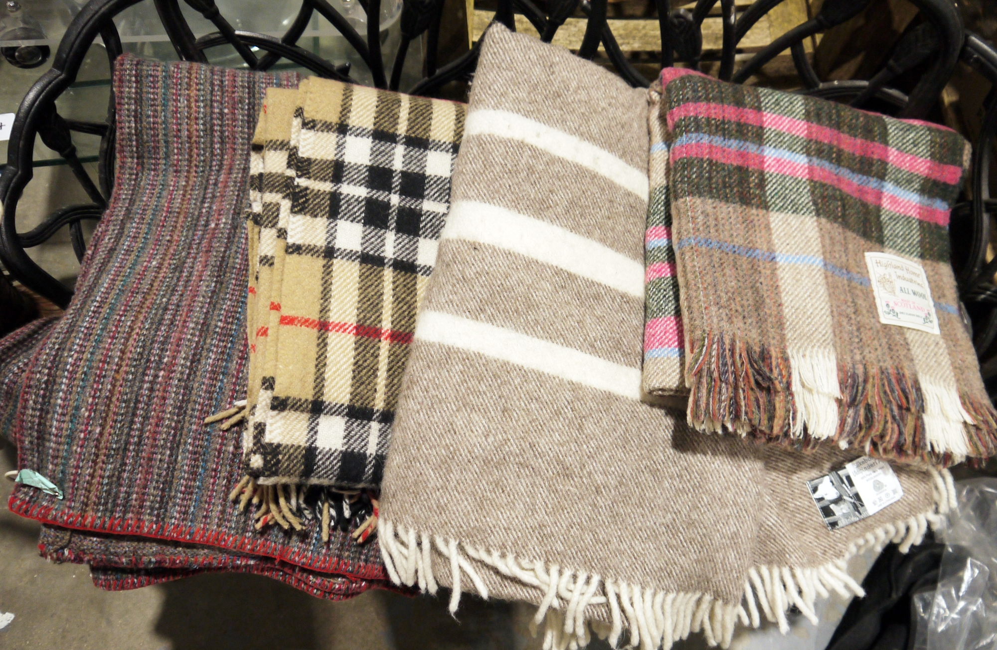 Various travel rugs and a blanket, to include cream and brown 'Silkeborg Uldspinderi Aps - pure