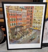 John Falter Limited edition print  Continental street scene with horse and cart in foreground and