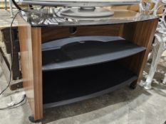 LOT WITHDRAWN Three-tier black smoked glass television stand, 80cm x 45cm x 55cm