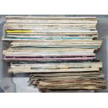 Quantity of vinyl long playing records and 45s and 78 rpm, one Beatles fan magazine 1965, also boxed