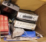 Two Roberts transistor radios, a Panasonic transistor radio, a Roberts DAB transistor radio, a brown