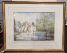 Watercolour drawing still life of daffodils, watercolour drawing, Castle by Lake, and another w/d