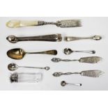 Pair of George III silver sugar tongs, London 1818, with engraved bright cut decoration, a pair of