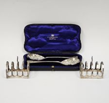 Pair silver serving spoons, early 20th century, cased and engraved and two early 20th century silver