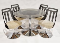 Set of four mid century lucite and chrome swivel chairs, each with upholstered seat base, 87cm