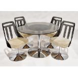 Set of four mid century lucite and chrome swivel chairs, each with upholstered seat base, 87cm